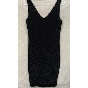 CMV Carmen Marc Valvo Black Pencil Studded Black Dress Size Small Party Cocktail